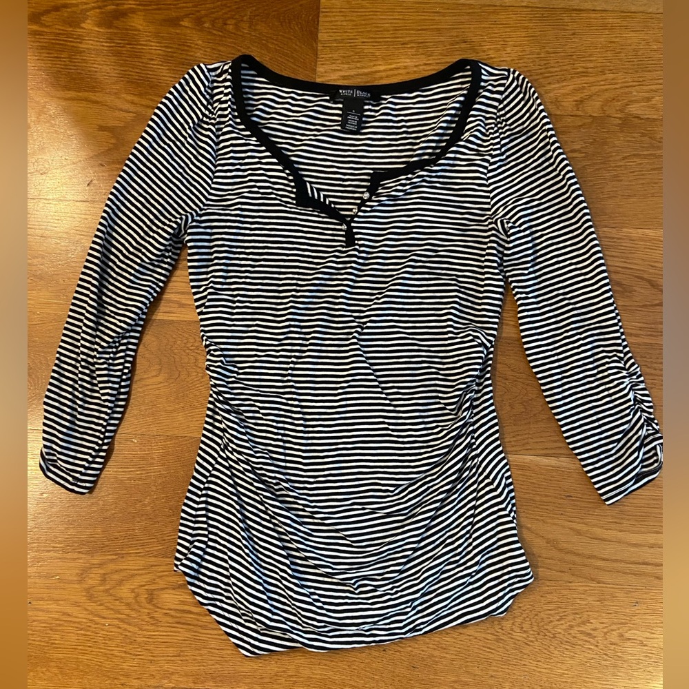 White House Black Market Black and White Striped Long Sleeve Top